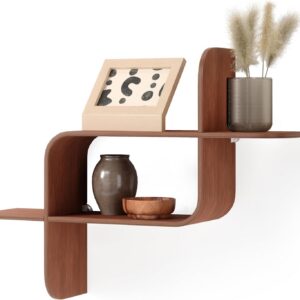 Montage Floating Wall Shelf, Wood Wall Mount Display Case for Living Room Bedroom, Decorative Floating Shelves