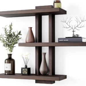 Variable Wood Floating Shelves Set of 3, Wall Cube Shelves for Living Room Bathroom Bedroom, Wall Mount Display Shelving