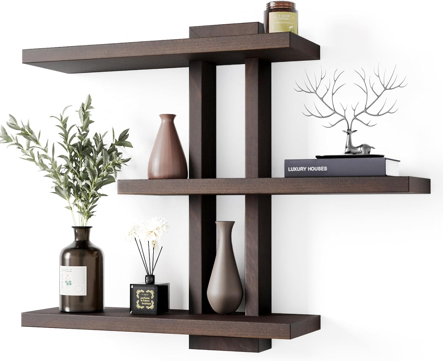 b0cqx9ltvw 1 Variable Wood Floating Shelves Set of 3, Wall Cube Shelves for Living Room Bathroom Bedroom, Wall Mount Display Shelving