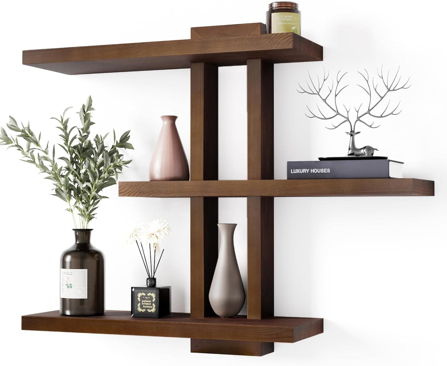 b0cqx9ltvw 4 Variable Wood Floating Shelves Set of 3, Wall Cube Shelves for Living Room Bathroom Bedroom, Wall Mount Display Shelving